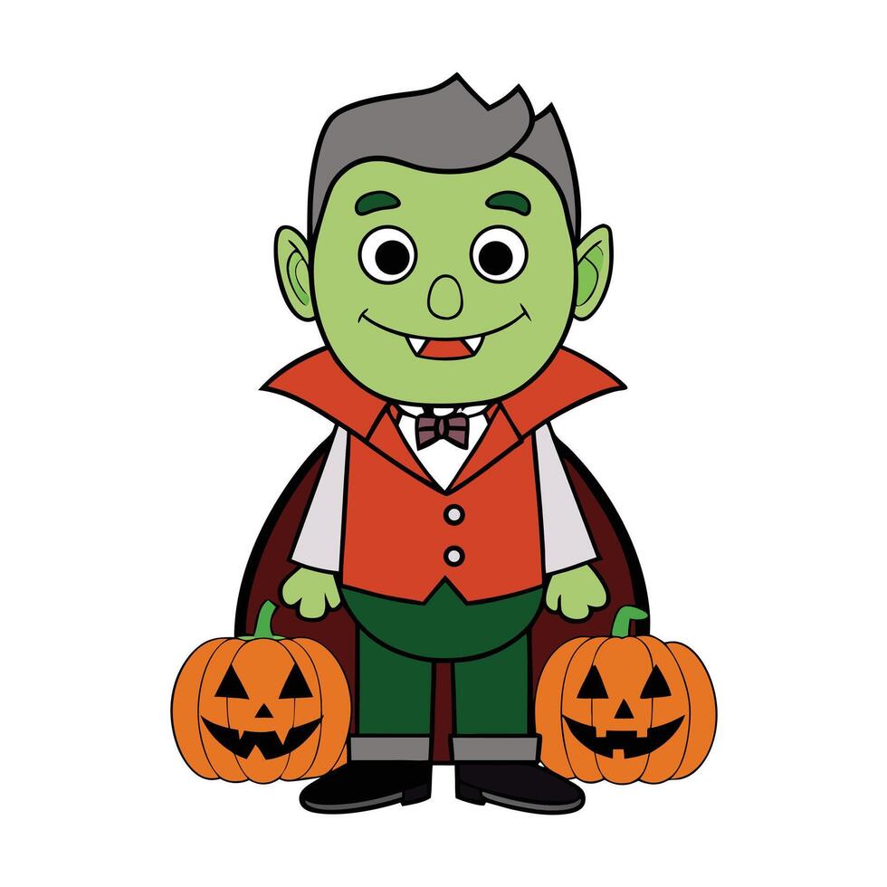 Halloween Dracula Vampire Full Moon Night Illustration a cartoon vampire with two pumpkins vector