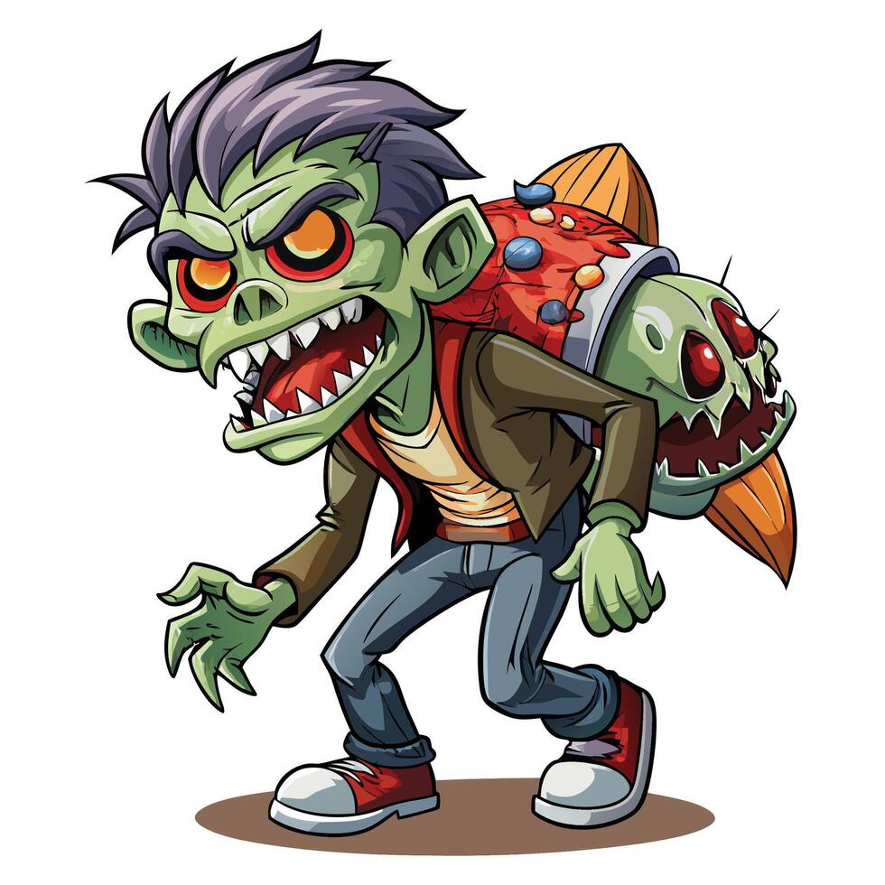 cartoon zombie with a rocket launcher vectorillustration vector