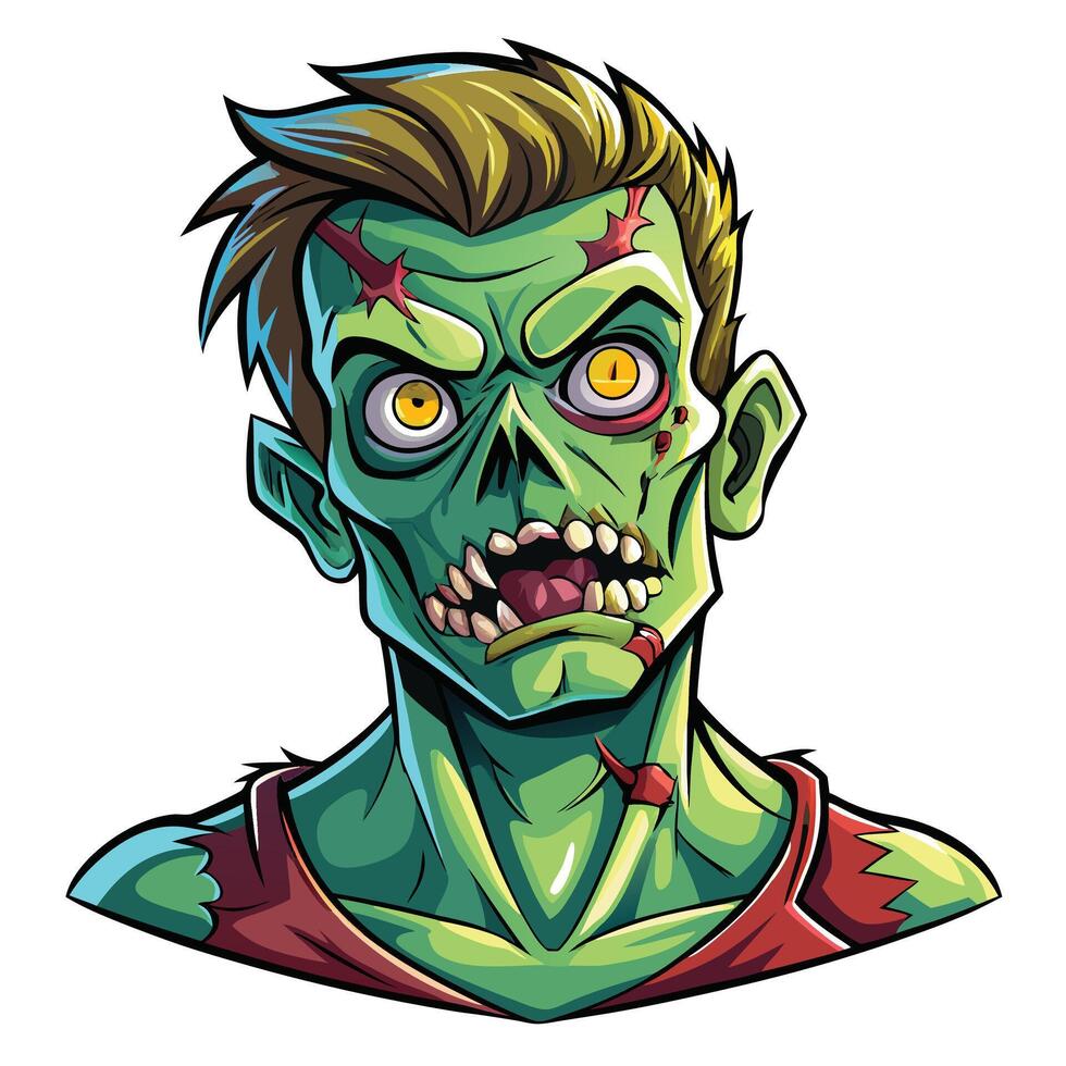 Halloween green ghost zombie illustration on full moon night a zombie head with a big yellow eyes vector