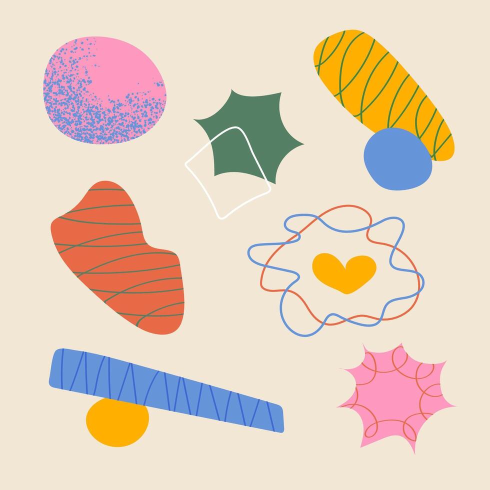 Trendy geometric abstract elements with heart and playful shapes for social media posts stickers branding web and packaging projects vector