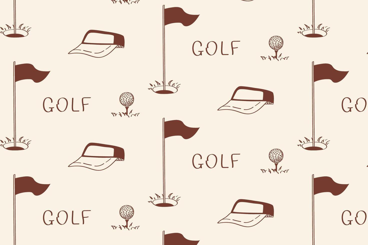 Pattern with golf balls, flags, cap and text GOLF. Great for sportswear branding, packaging and decorative use. vector
