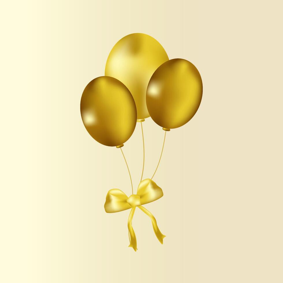 Golden balloons with a bow. For the decoration of festive events of goods, the design of postcards, invitations and banners, packaging vector