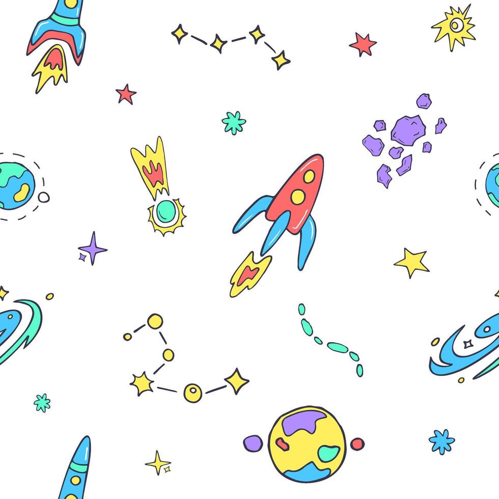 Space for kids, colorful doodle pattern vector