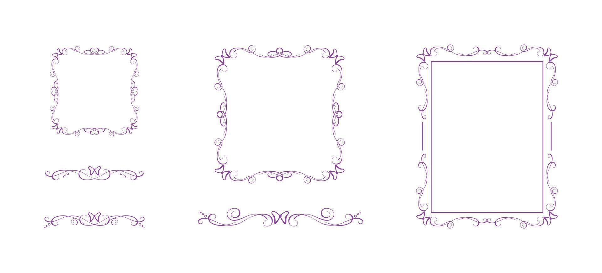 Set of coquette frames, delimiters with bows vector
