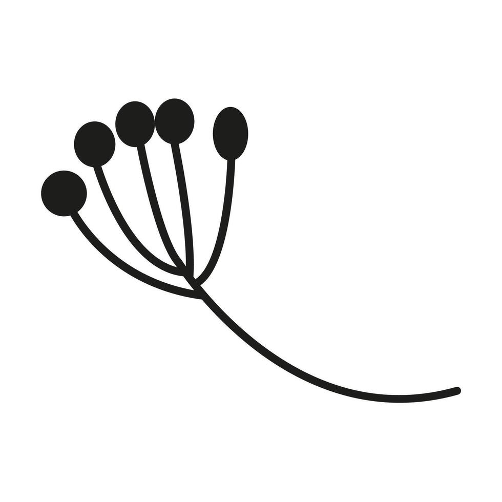 Branch with berries silhouette. Rowan or viburnum plant vector