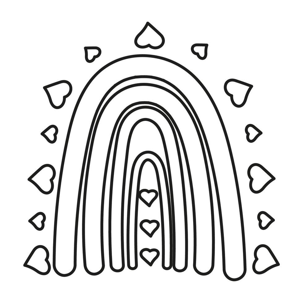 Boho rainbow line art. Cute doodle for coloring page and nursery decor. outline vector