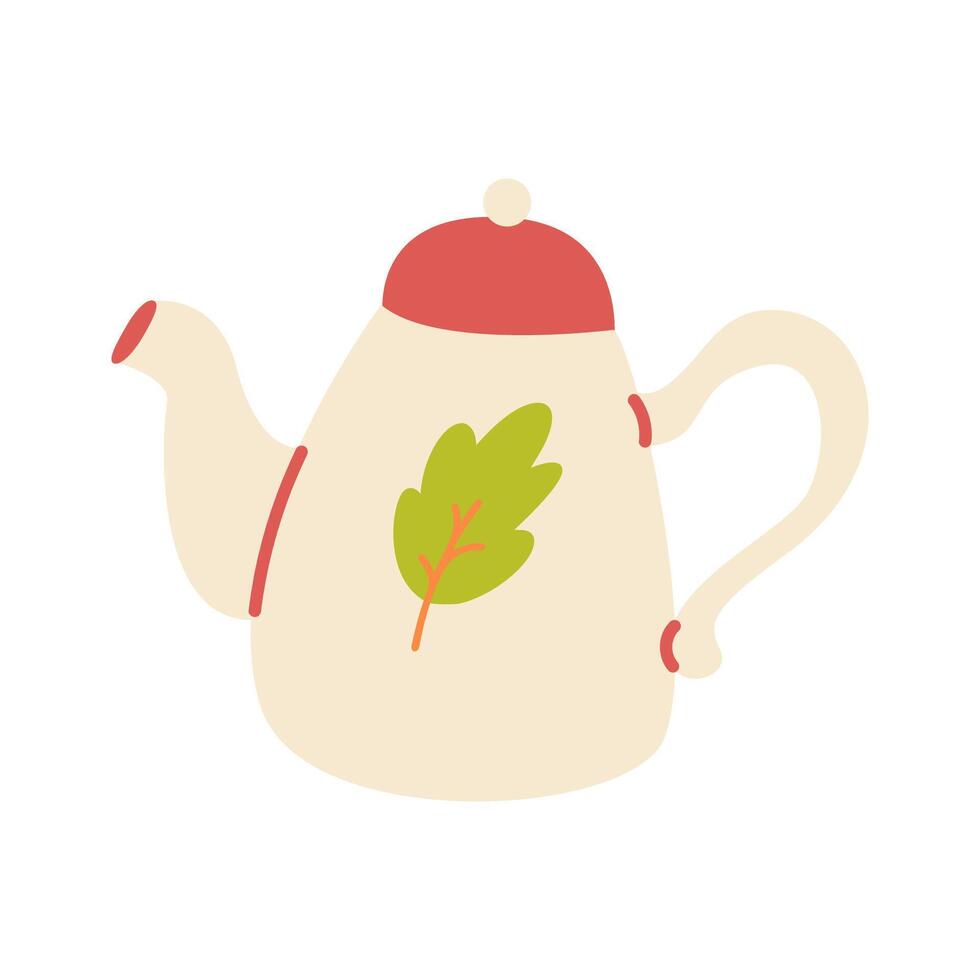 Cute teapot with a leaf design. Autumn tea party vector