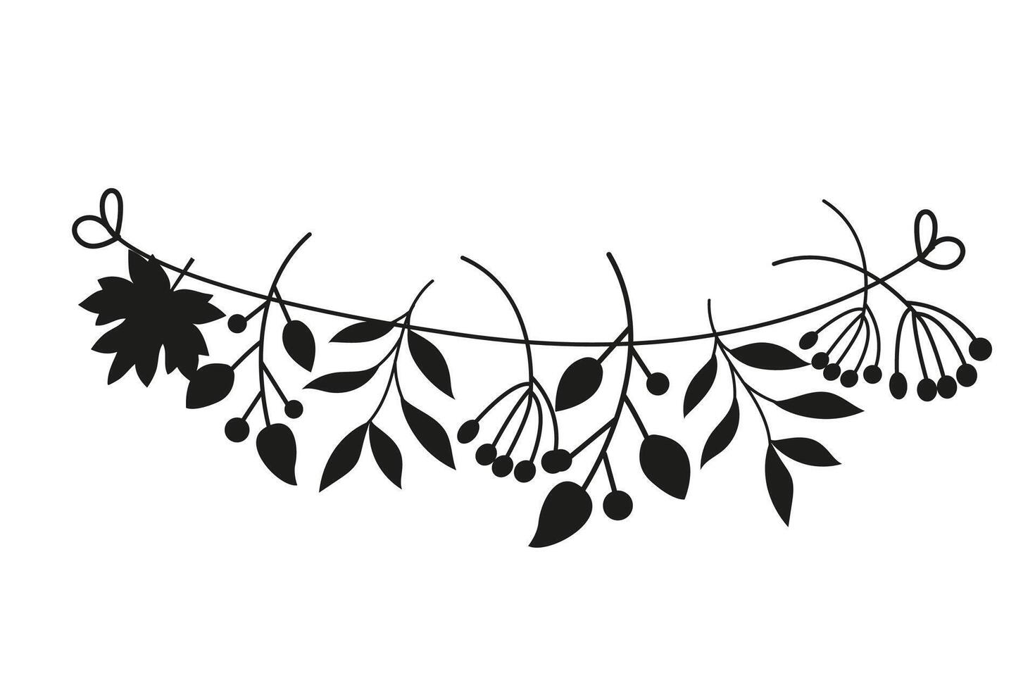 Floral garland silhouette. Leafy border for wedding invitation vector