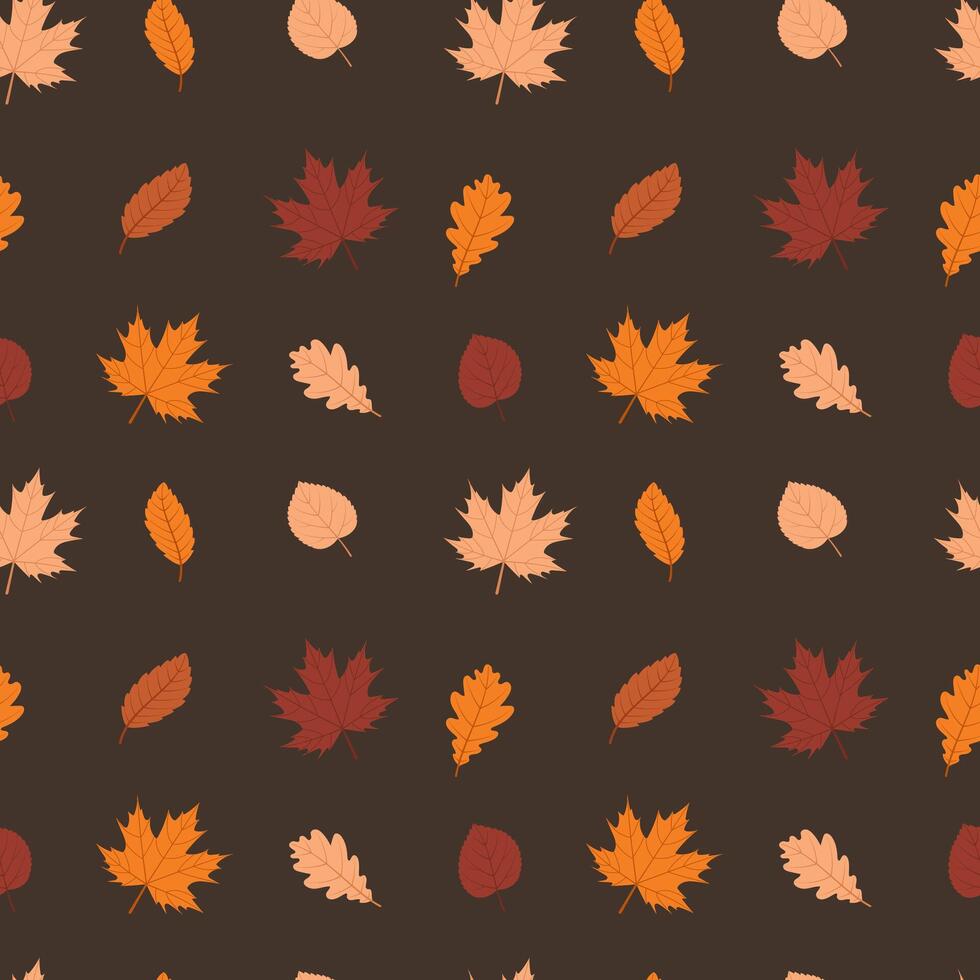 Seamless repeating pattern for background, fabric, wallpaper, printed matter, packaging from autumn leaves on dark background. illustration. vector