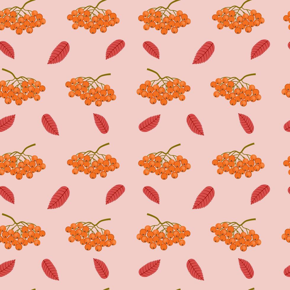Seamless repeating autumn pattern with rowan berries for background, fabric, wallpaper, printed products, packaging on a light background. illustration. vector