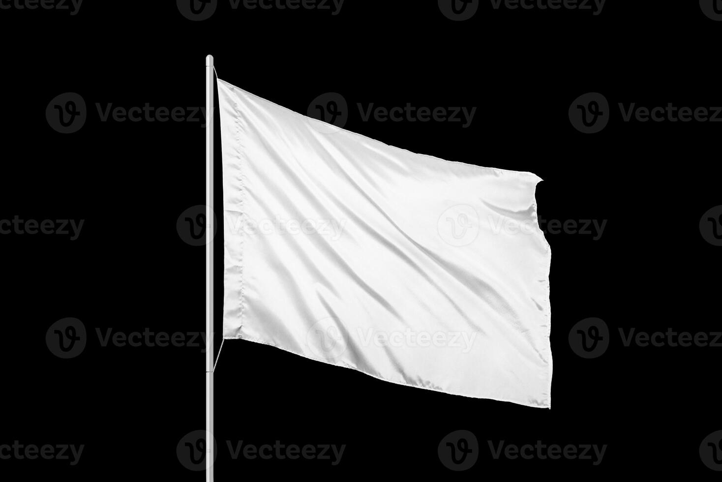 Blank white flag mockup waving on wind, ideal for branding or political design purposes on transparent or editable background. Black background photo