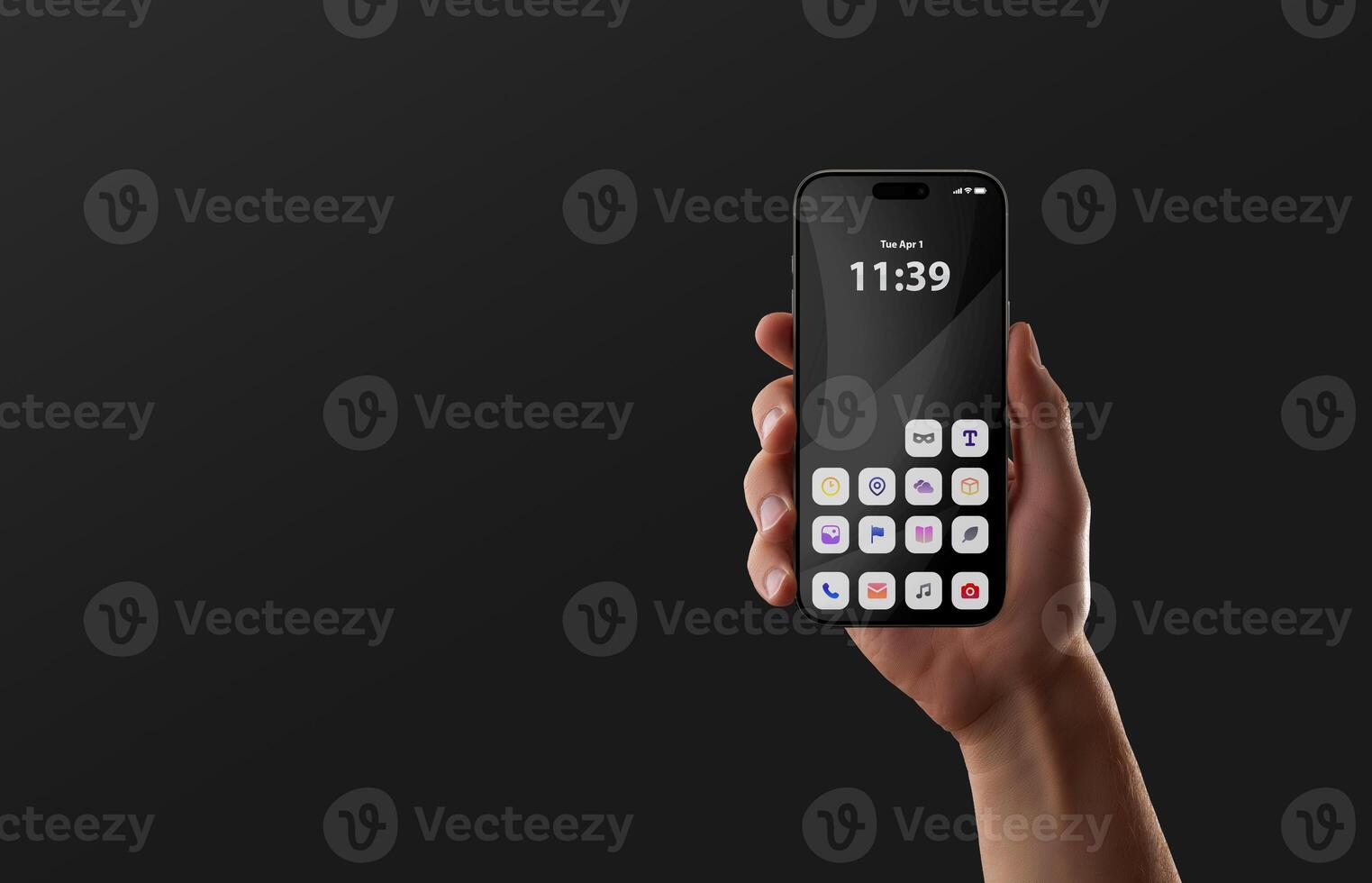 Sleek mobile screen in black minimal style represents professional digital environment and high end mobile app layout. Copy space photo
