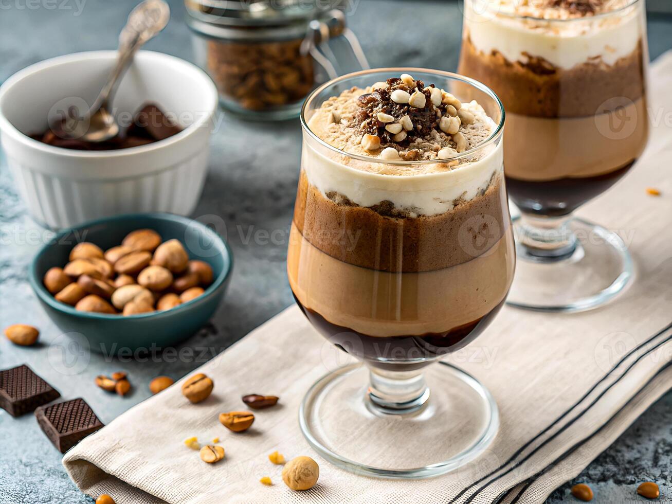 Delicious Layered Hazelnut Coffee. Tasty Food background photo