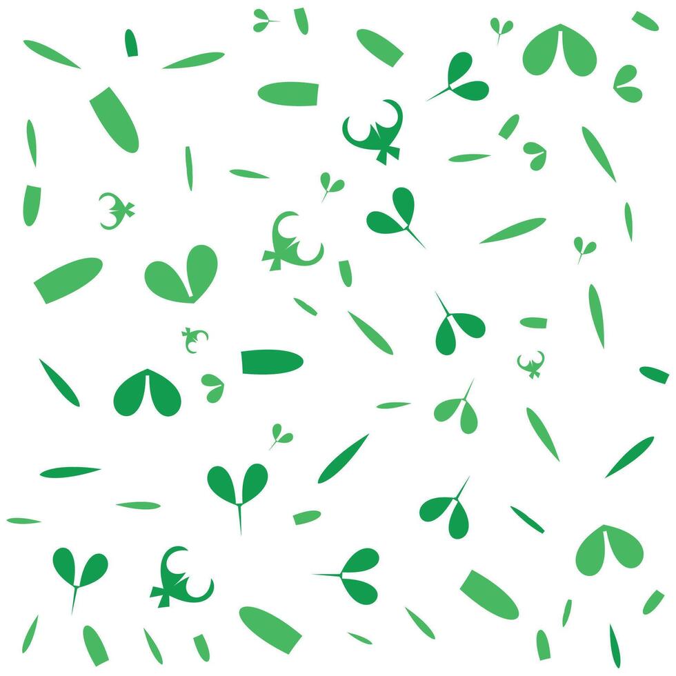 Scattered green leaves and sprouts on white. vector