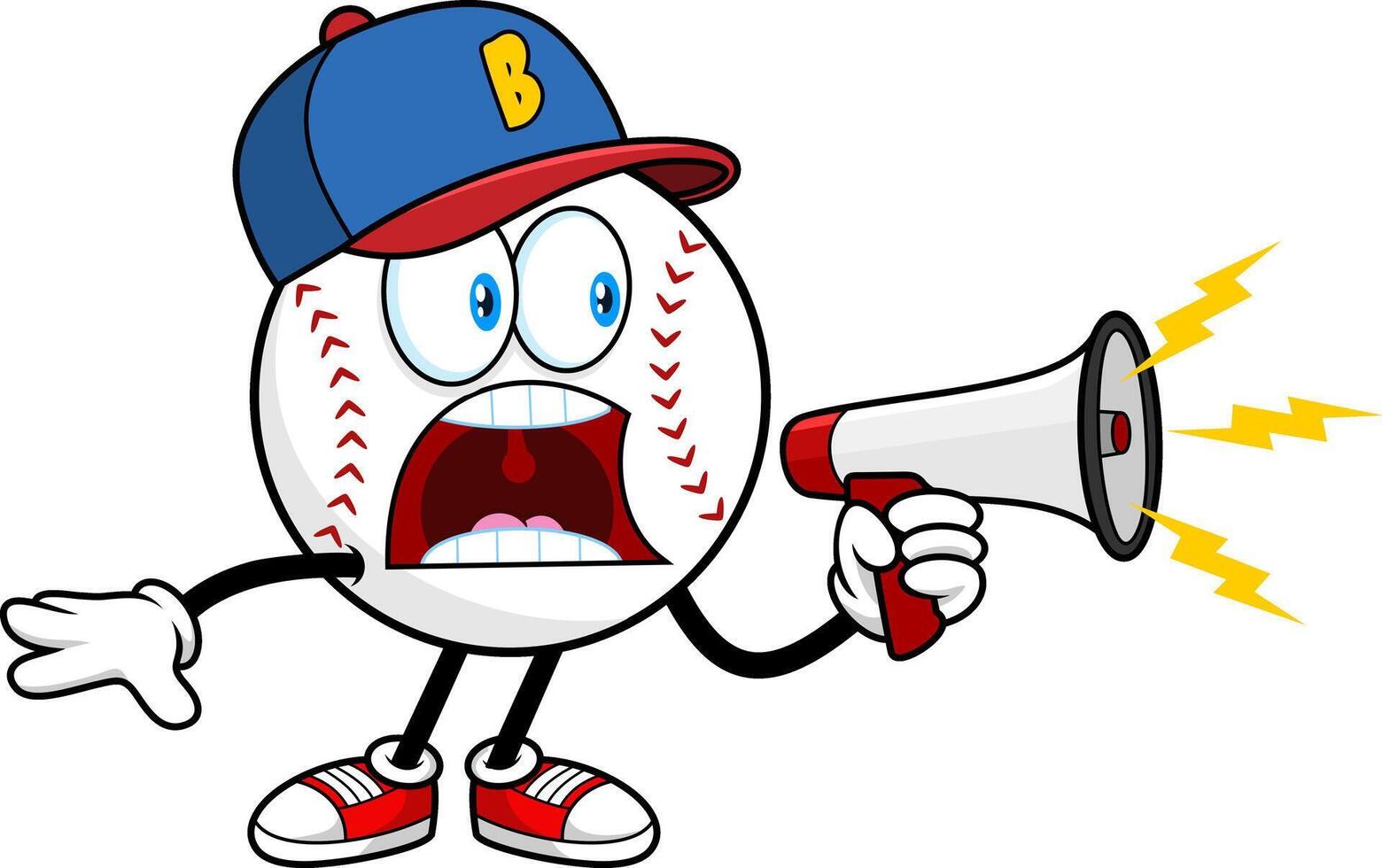 Cartoon Baseball Character Yelling Through Megaphone With Angry Expression vector