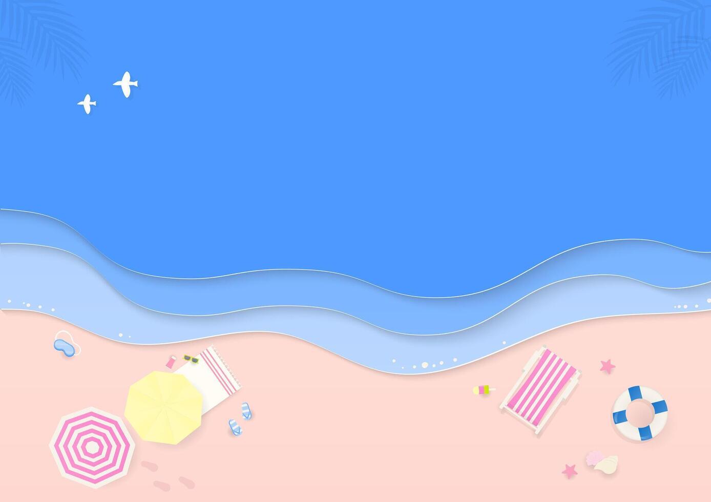 Colorful beach umbrellas and waves vector