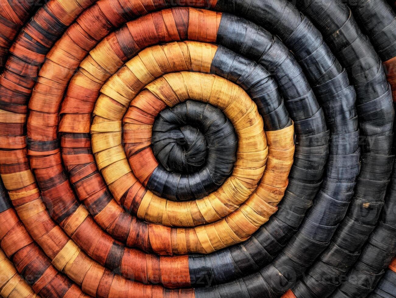 Close up of handcrafted basket texture with intricate spiral design photo