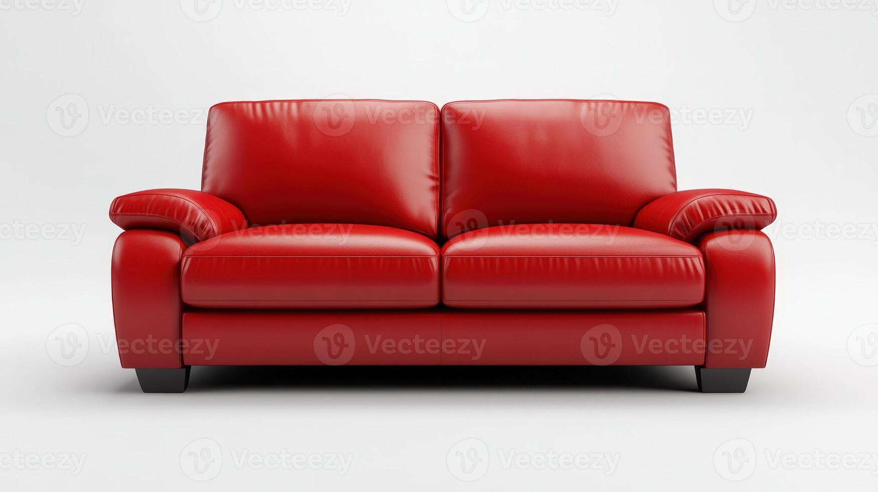 Leather red couch positioned in gray room, embodying themes of comfort and relaxation photo