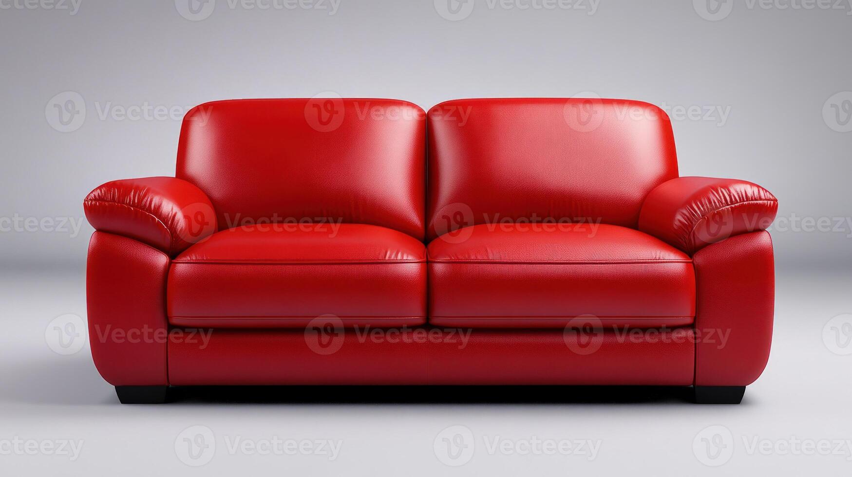 Red leather couch positioned in gray room, embodying themes of comfort and relaxation photo