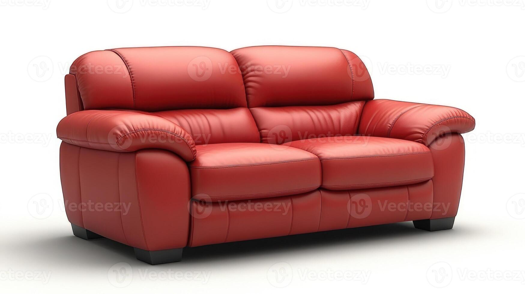 New red leather couch positioned in gray room, embodying themes of comfort and relaxation photo