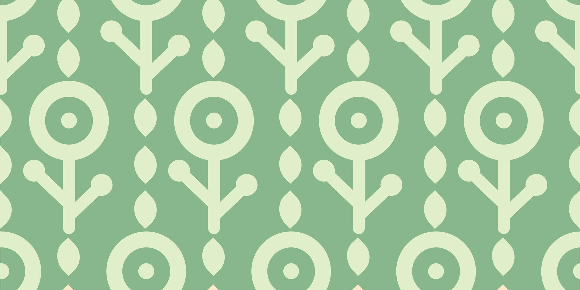 Seamless retro floral pattern with geometric soft green flowers on green background. Seamless texture in scandinavian style. vector
