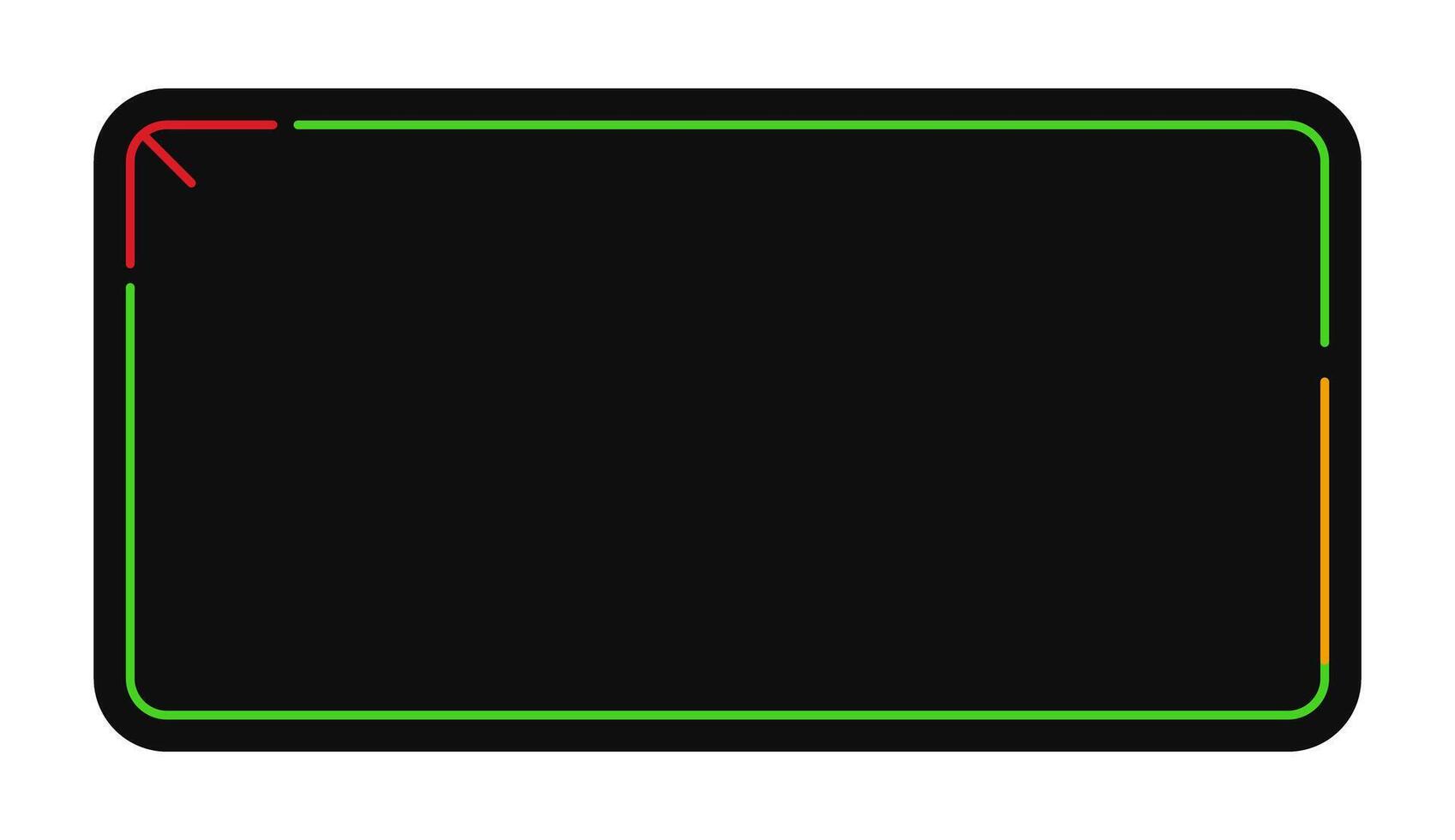 Colorful rounded rectangle flow direction indicator. Multi color outline showing starting point and finishing point. vector