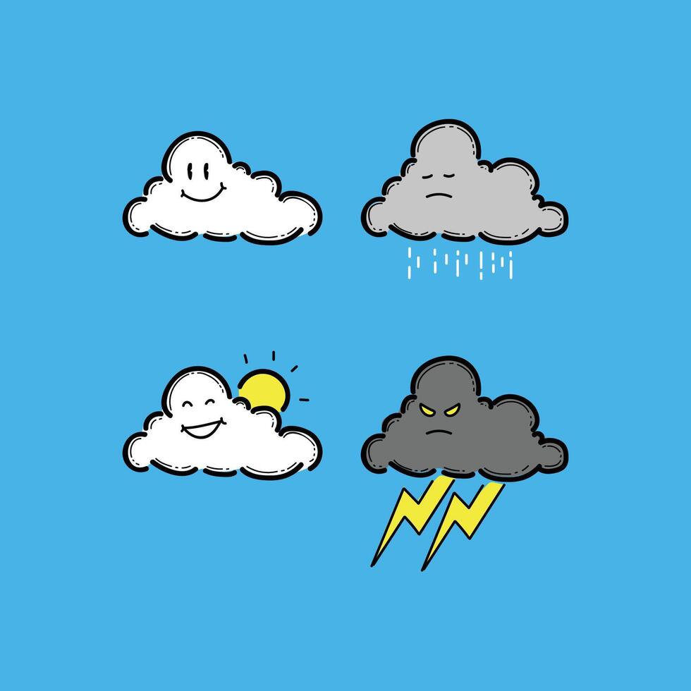 Cute Cartoon Clouds Depicting Different Weather Conditions in Various Moods vector