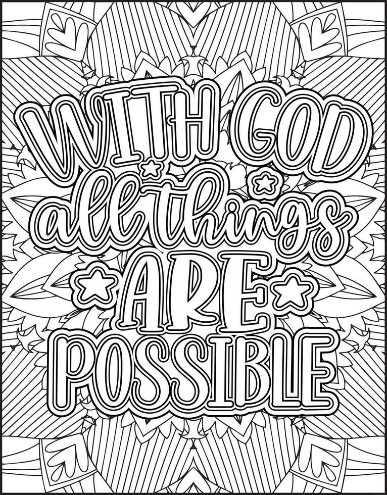 With God all Things are Possible Quote Coloring Page. Bible Verse Quote Coloring Page for Adults. vector