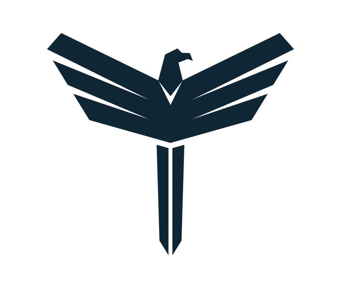 Eagle sword logo. Stylized eagle and sword logo design, symbol of strength, freedom, and noble power. logotype illustration vector