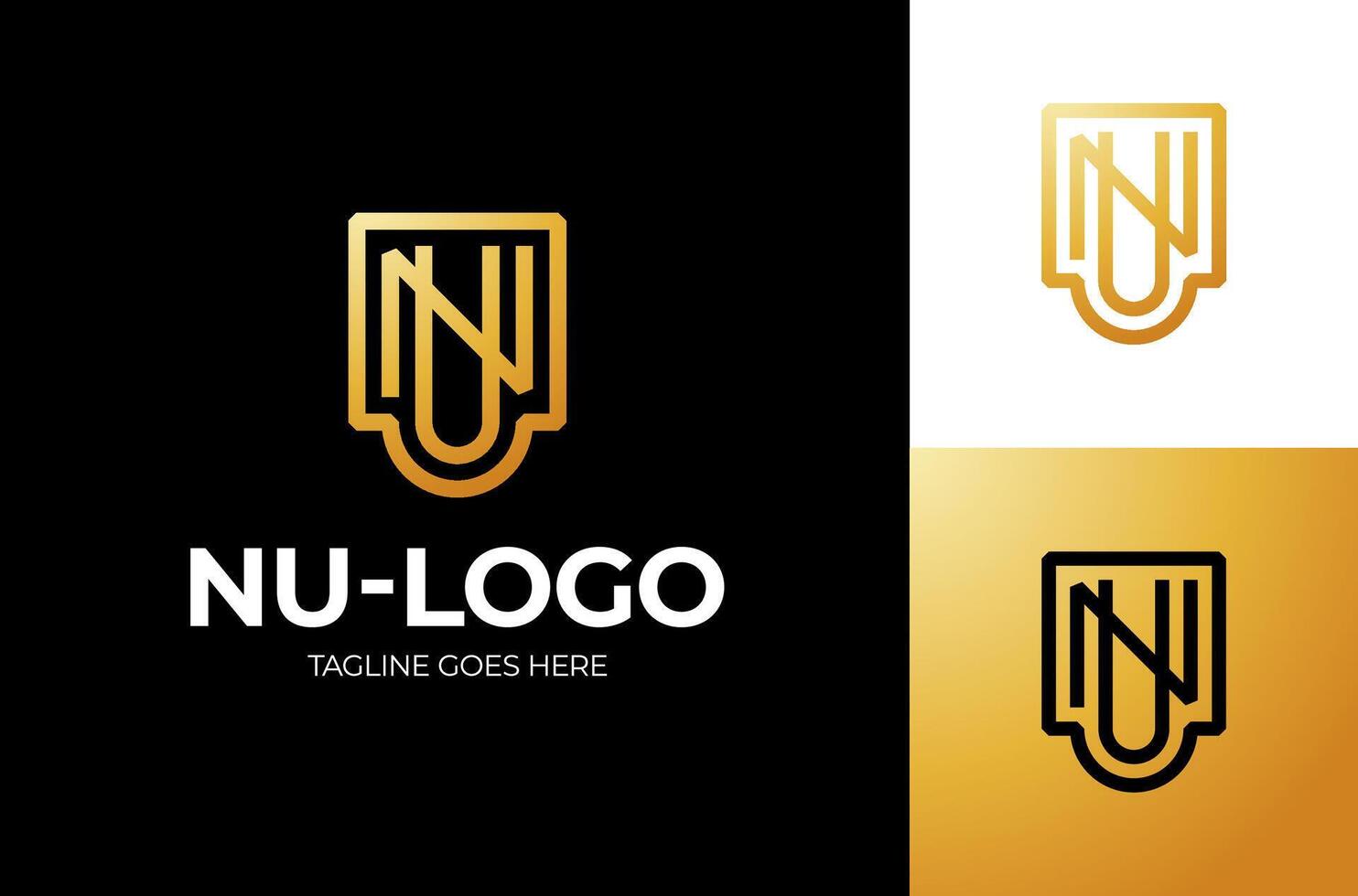 Letters NU, UN Logo Emblem Monogram. Unique creative simple fashion brands golden NU UN U N initial based letter icon logo vector