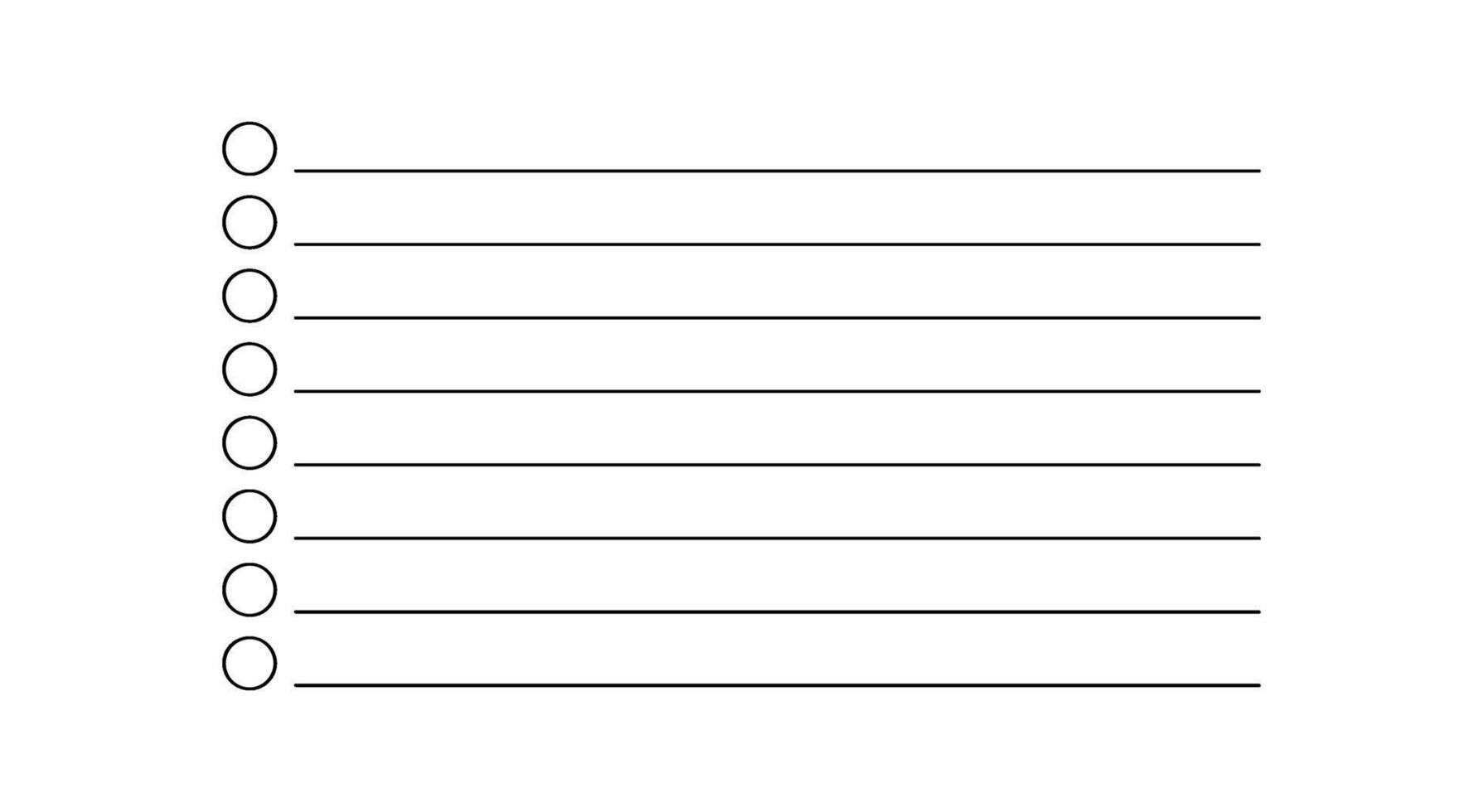 A minimalist hand drawn checklist is seen with seven blank lines and circles on the left for marking progress. The style is simple, clean, and ideal for organization vector
