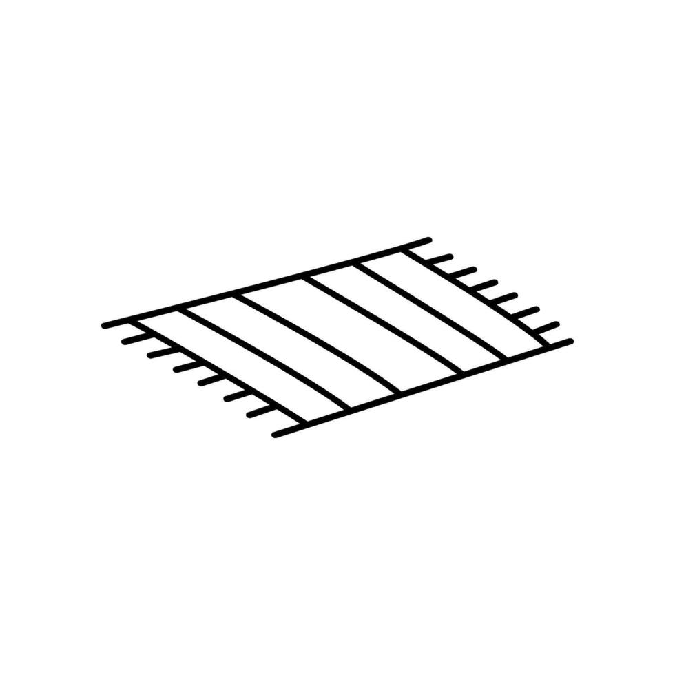 Simple illustration of a rug. It is a minimalistic, hand drawn, line art icon of a rectangular carpet with fringes on both ends, at a slight perspective angle vector