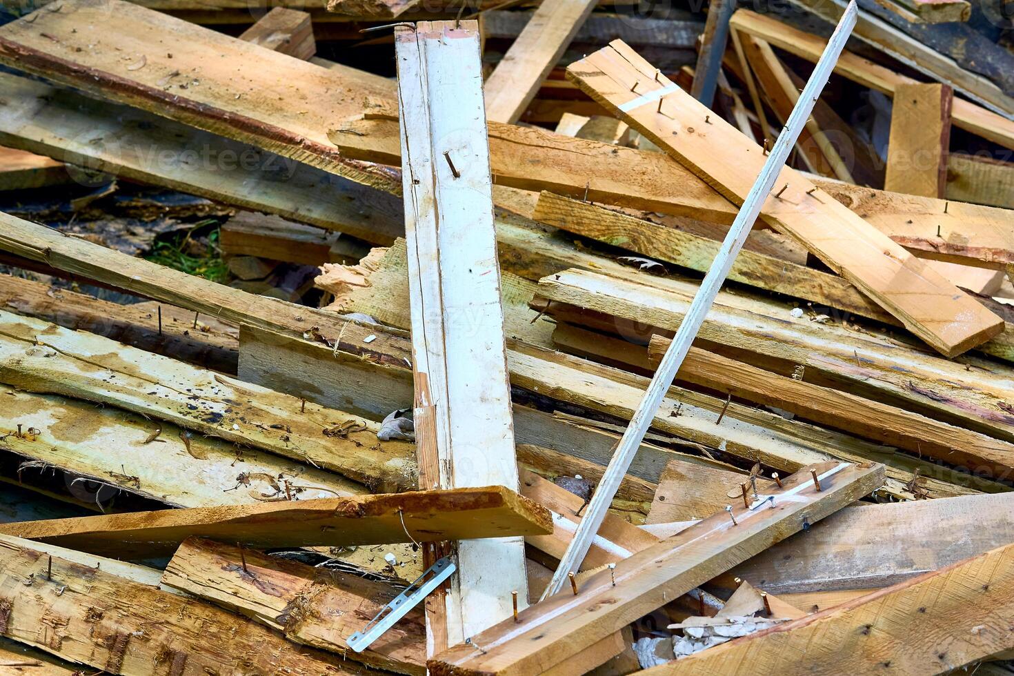 Cleaning.Construction wooden waste, trash after reconstruction photo