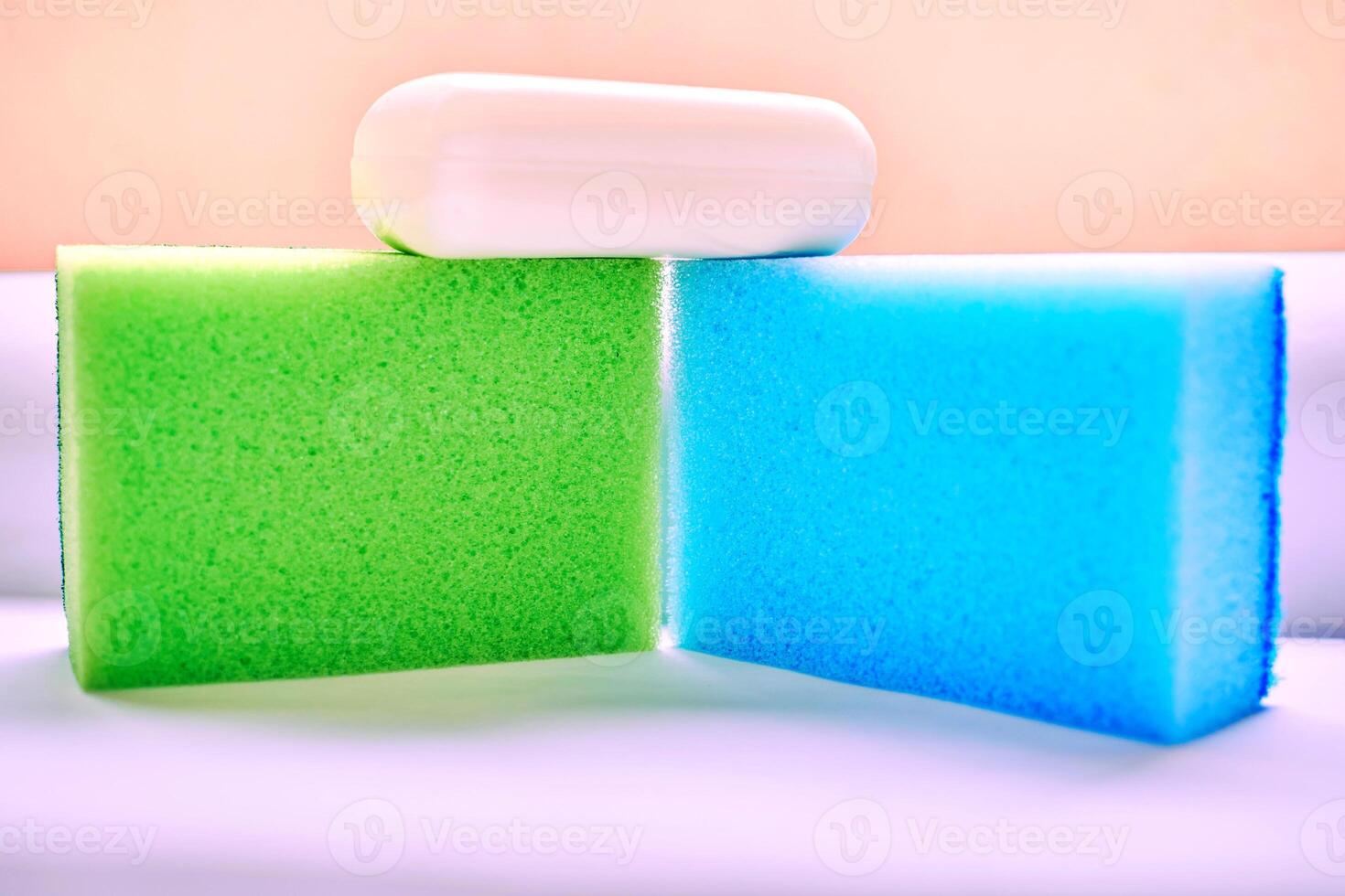 Green blue sponges,soap for washing anything photo