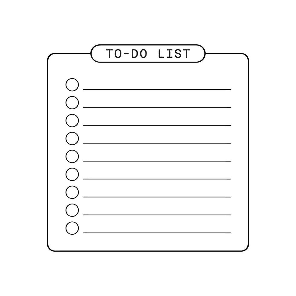 Minimalistic style to do list icon features several blank lines with empty circular checkboxes, ready to be filled, in a simple hand drawn line design vector