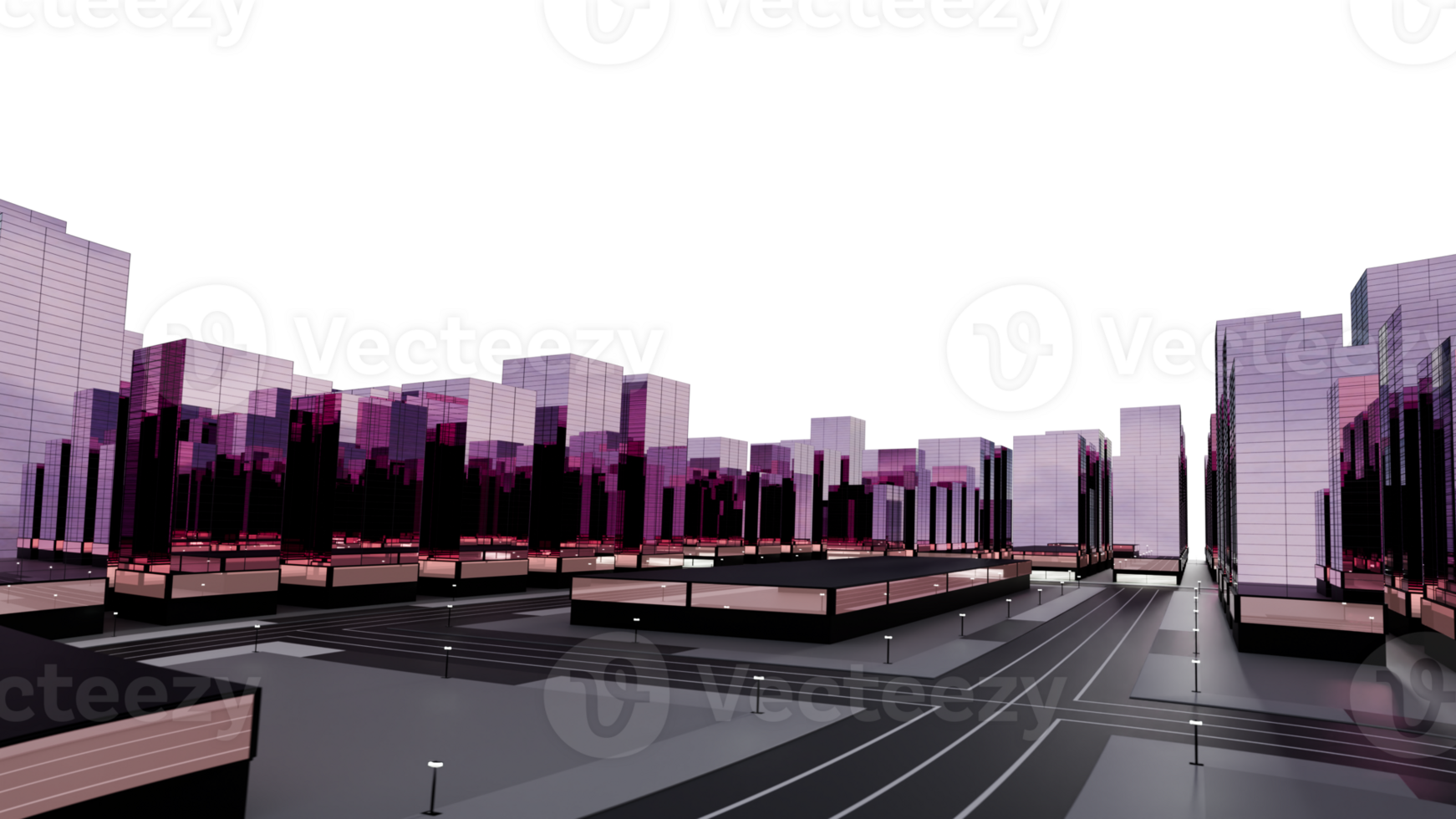 3d rendering of a city with skyscrapers and traffic png
