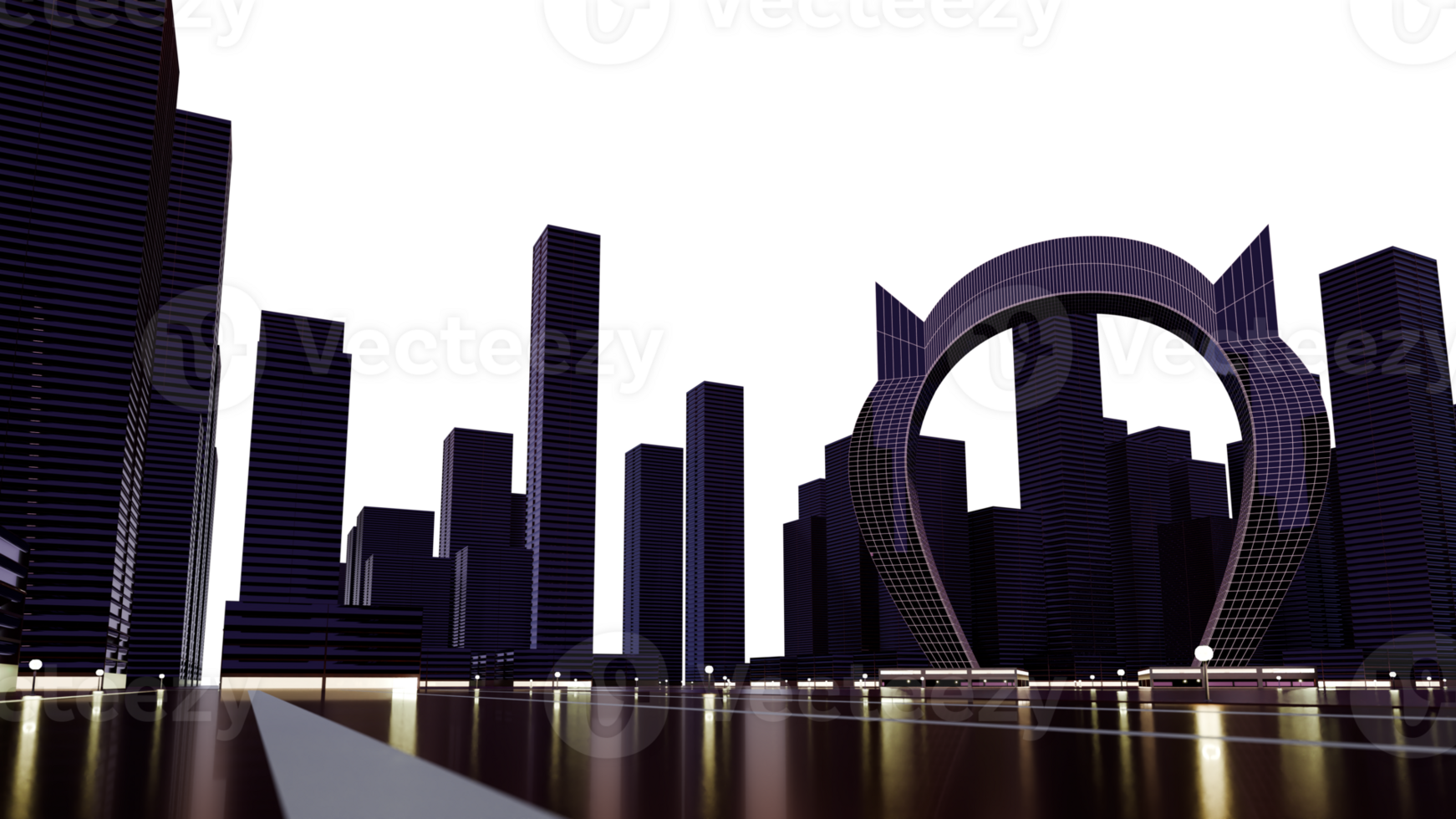 A futuristic city with skyscrapers and a bridge png
