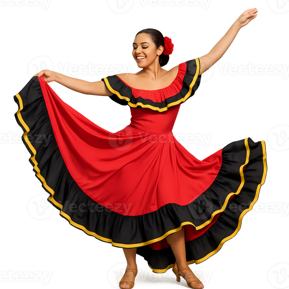 A woman in a red and black dress dancing png