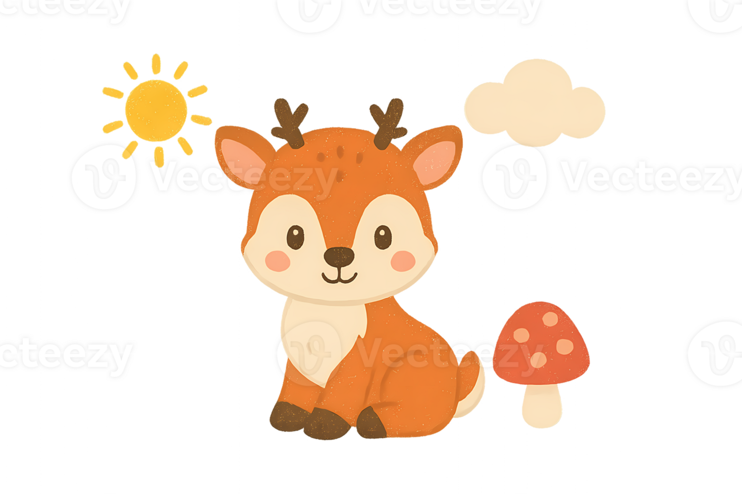 A cute deer with a mushroom and sun png