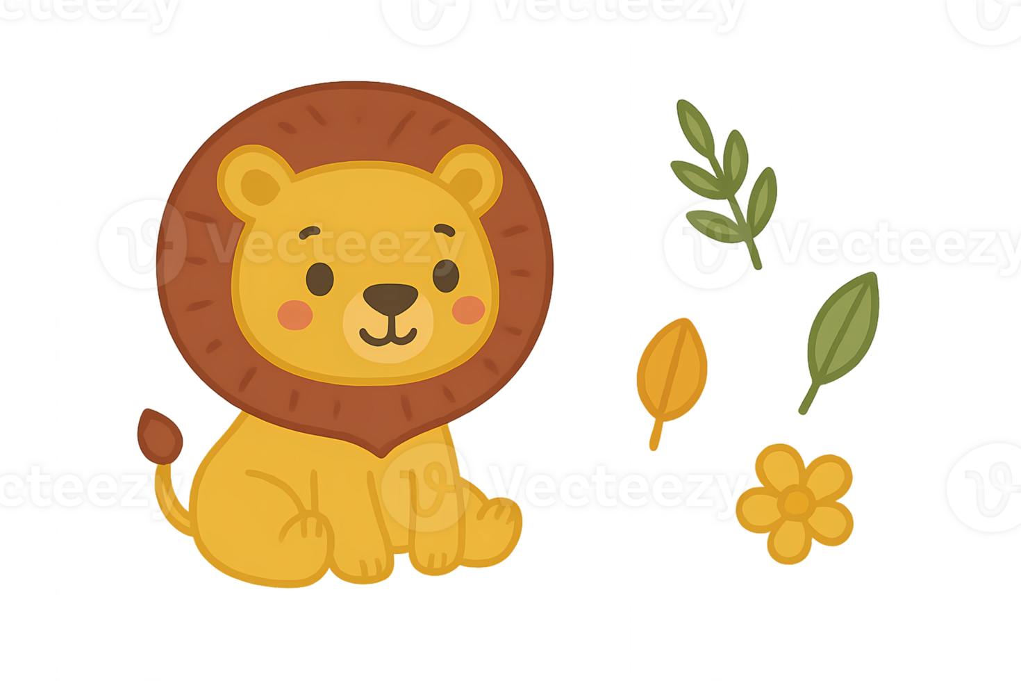 A lion with leaves and flowers png