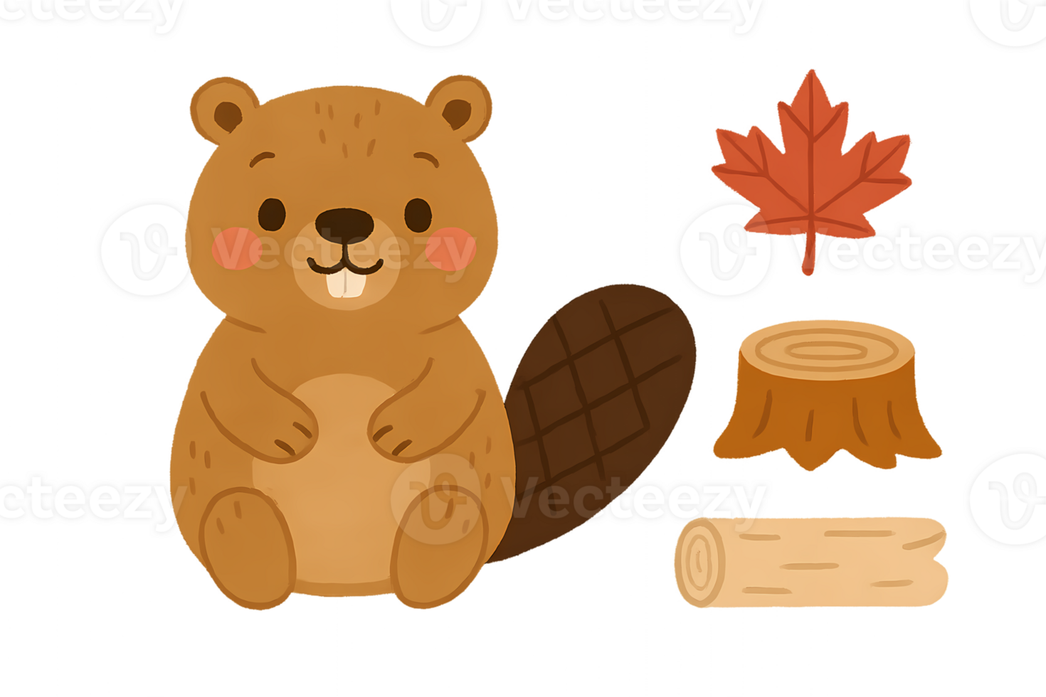 A beaver with maple leaves and logs png