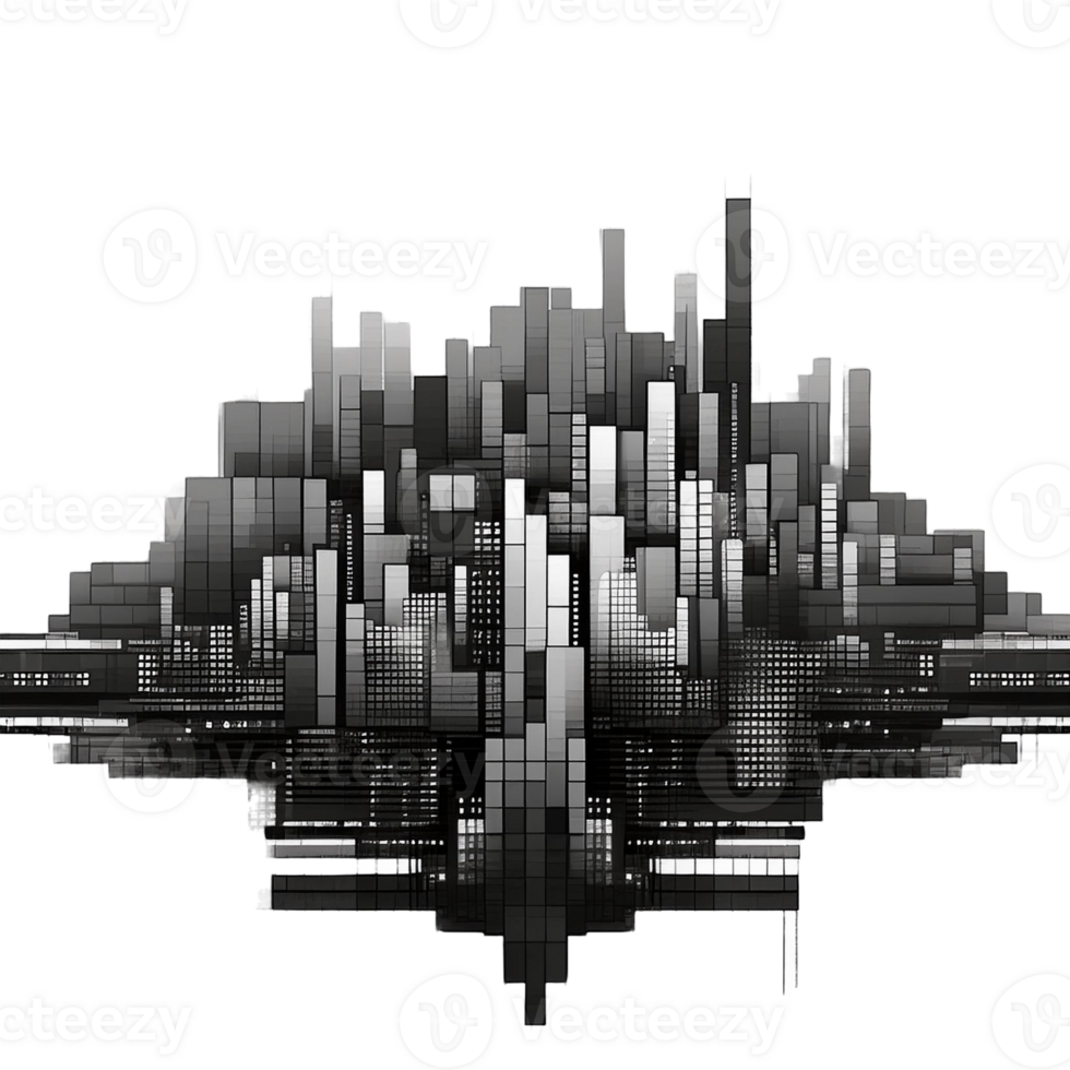 A black and white image of a city with skyscrapers png