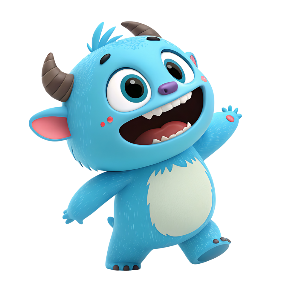 Cute blue monster cartoon character isolated on transparent background png