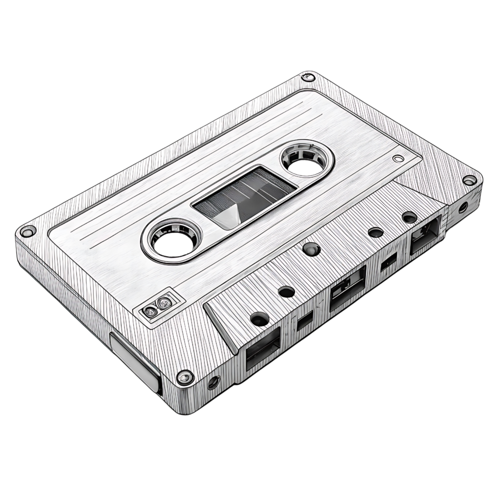 Vintage audio cassette tape sketch isolated png