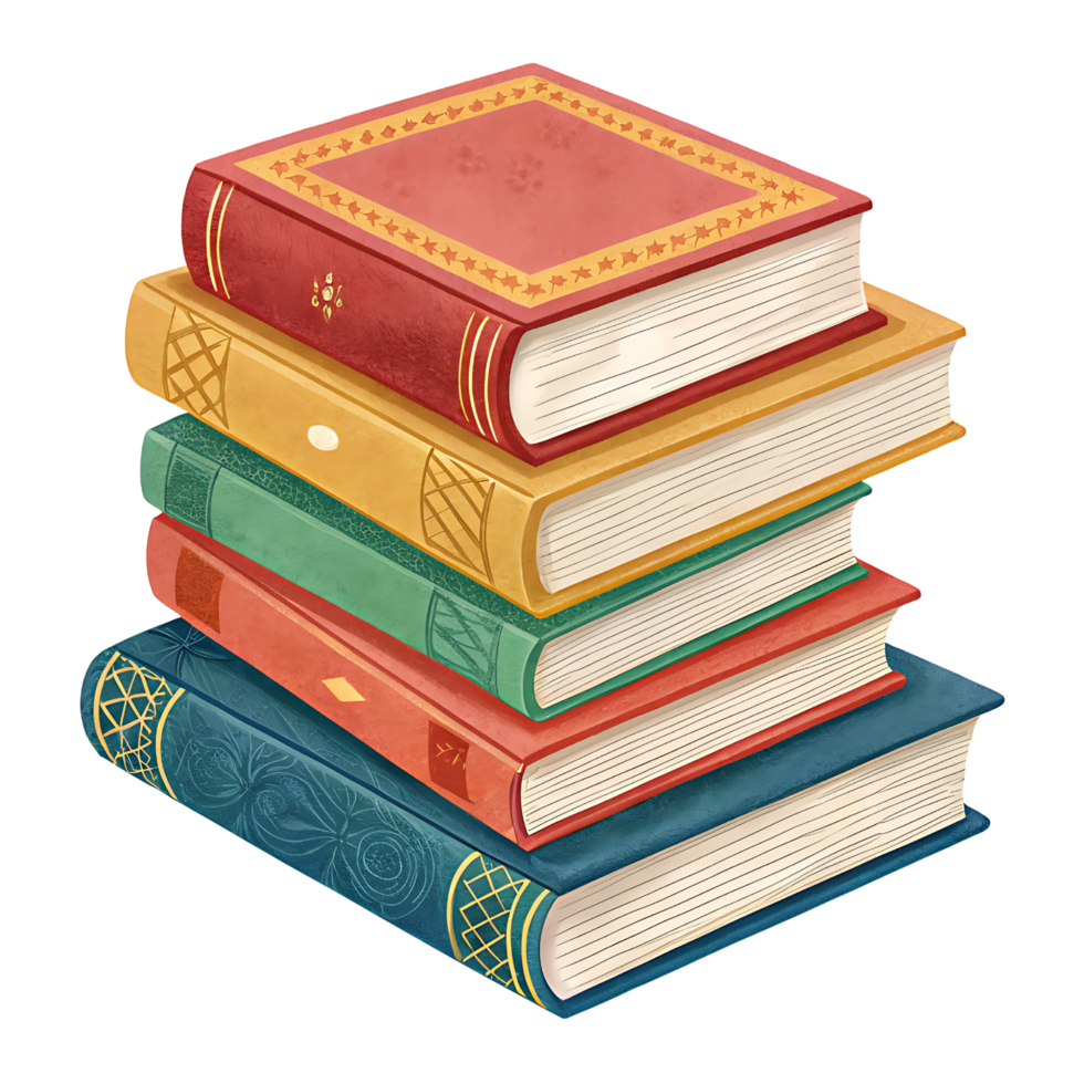 Stack of vintage books isolated on transparent background png