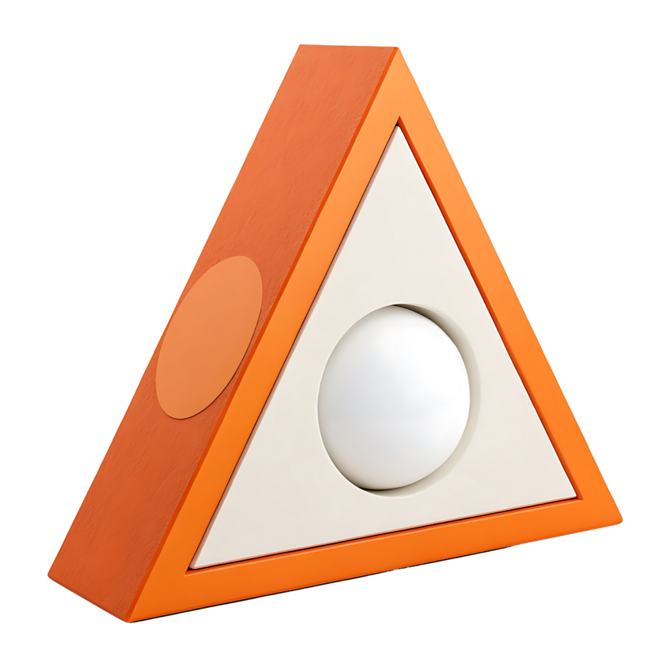 Abstract orange triangle frame with white sphere isolated on transparent background png