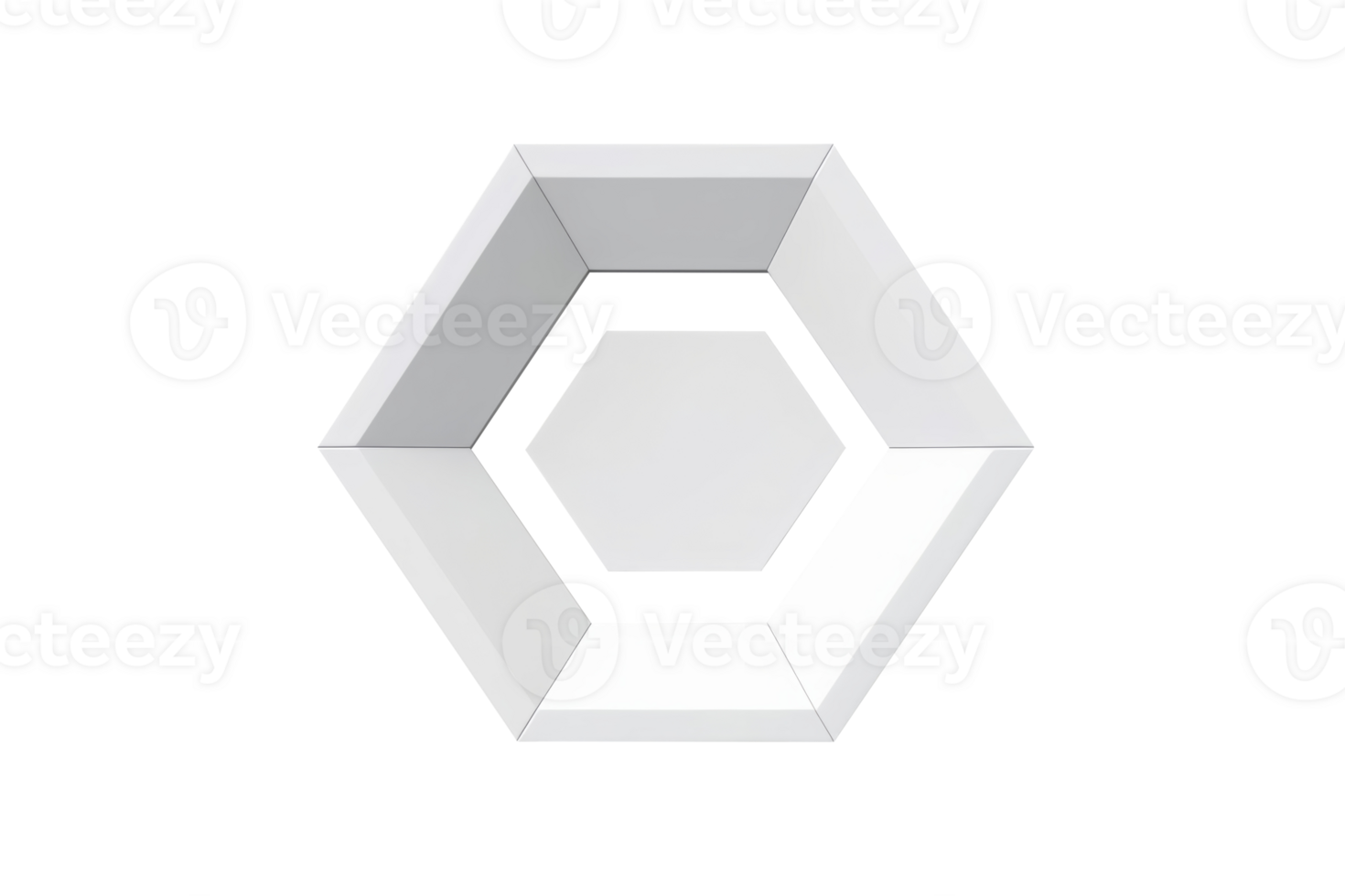 Hexagon white abstract shape. Frame or plate. png