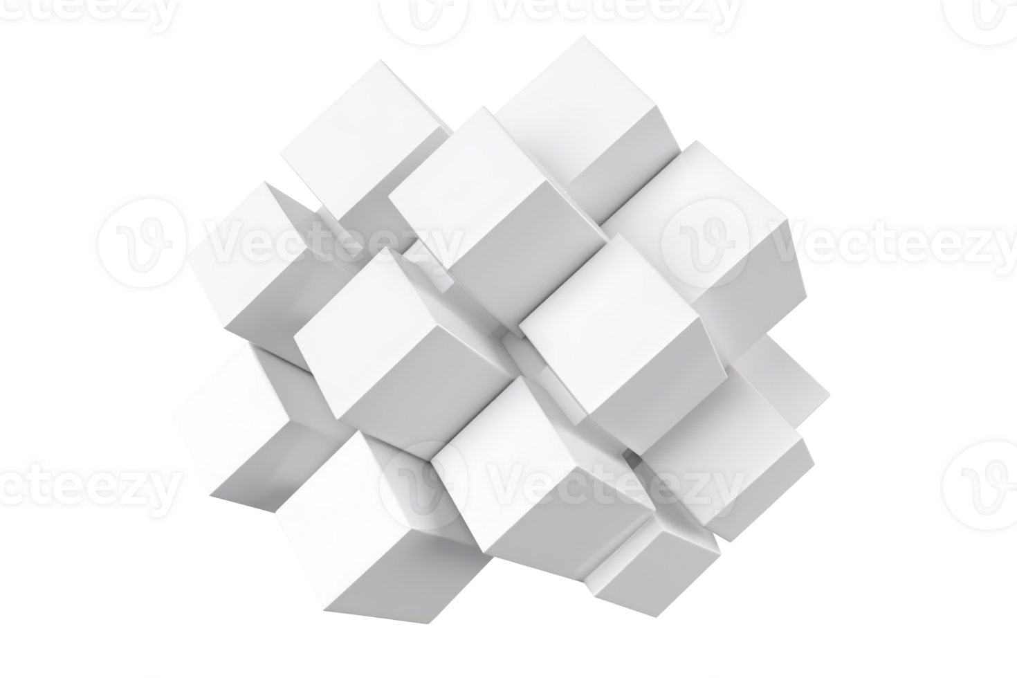 A lot of 3D stacked white cubes. Geometric abstract shape. png