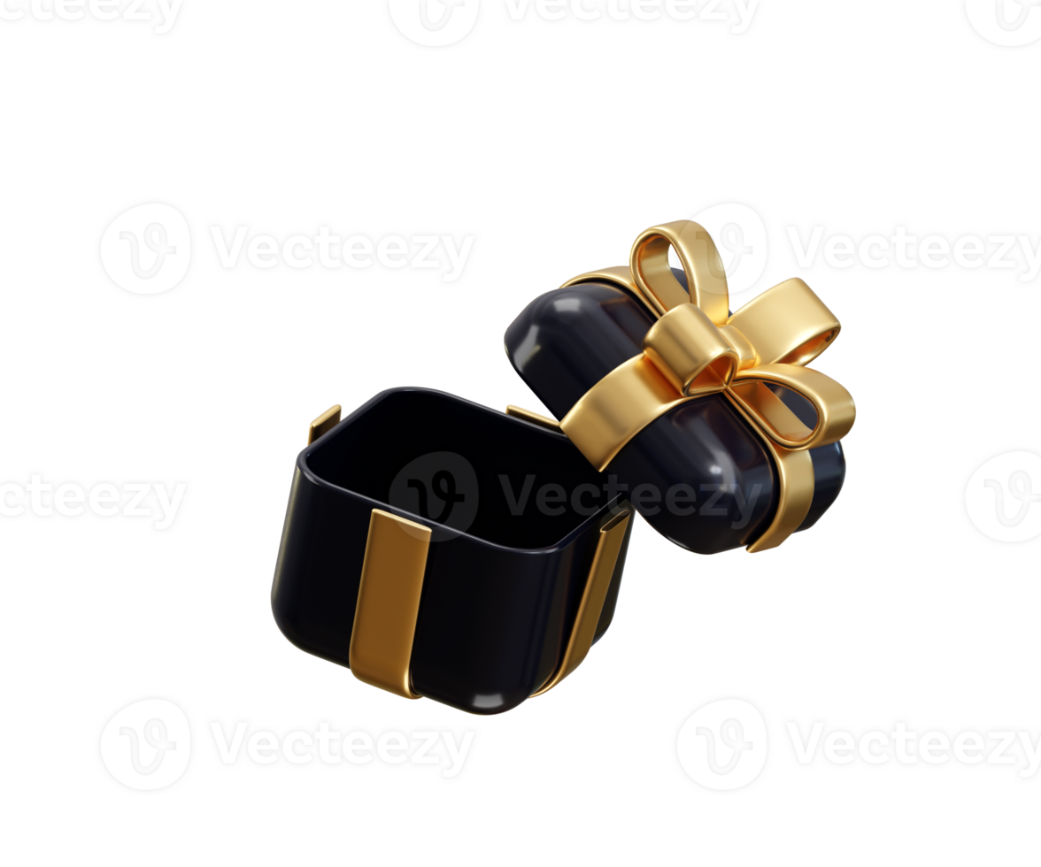 Elegant black gift box with gold ribbon png