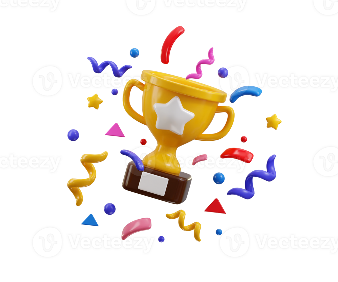 Colorful trophy with confetti png
